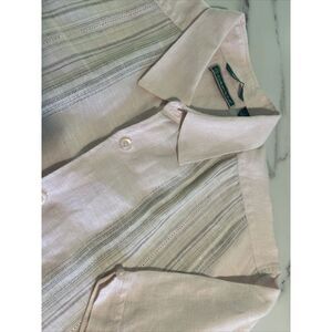 Cubavera Shirt Men L100% Linen Short Sleeve Pink